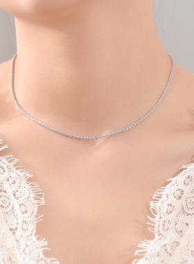 波光粼纯银小众设计感长粗锁骨链
