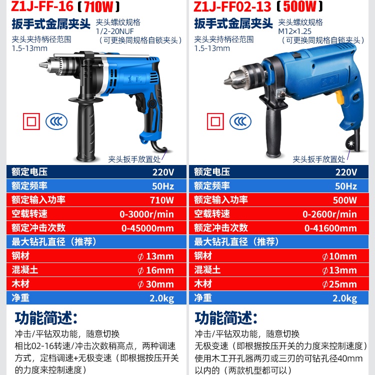 东成多功能冲击钻Z1J-FF-16/FF-02-13手电钻大功率电钻电动工具-图0