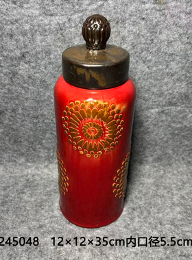 红色复古陶瓷花瓶插干花仿真花