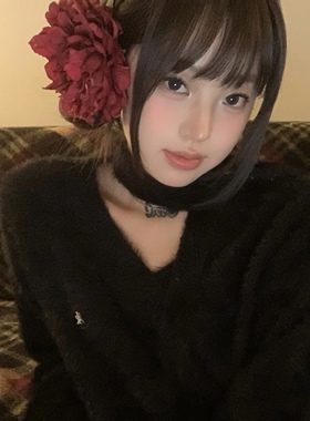 nah复古红色仿真花朵发夹