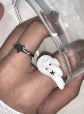 nah天使翅膀戒指可爱开口指环银色星星简约韩系小众个性亚文化Y2K