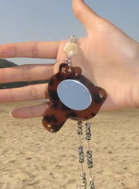 nah美式小众设计吊坠豹纹kitty镜子时尚简约个性项链配饰亚文化