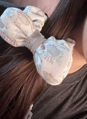 nah奶fufu浅色系蓝色小象发圈立体蝴蝶结不伤发大肠圈 少女心头饰