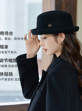 紫宝赫本风女秋冬100%绵羊毛礼帽