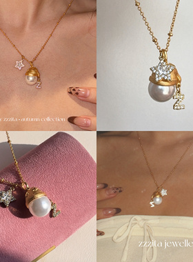 ZZZITA 定制字母～原创金色拉丝磨砂圣诞帽项链小众设计感锁骨链