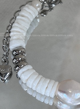 白色淡水珍珠手链贝壳原创