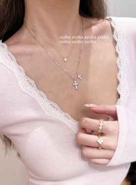 ZZZITA 美高甜星·Double Cross～925银百搭高级闪钻双十字架项链