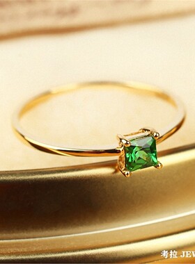 小绿方18K祖母钻戒指女镀