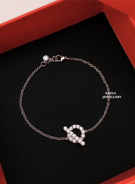 法国小Q钻石手链女轻奢小众玫瑰金纯银925满钻猪鼻子手环手镯个性