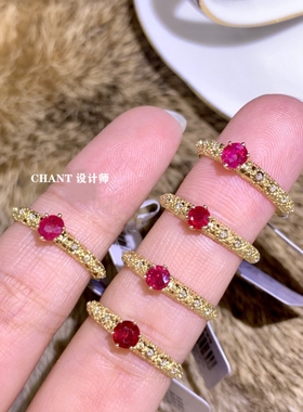 18K金鸽血红宝石戒指 女茜茜公主黄金玫瑰金复古麻花指环纯银钻石