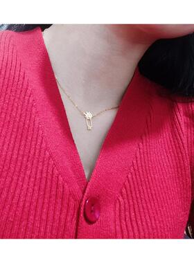 小众设计创意毛刺头男孩项链 女纯银镀黄金色儿童学生锁骨链ins潮