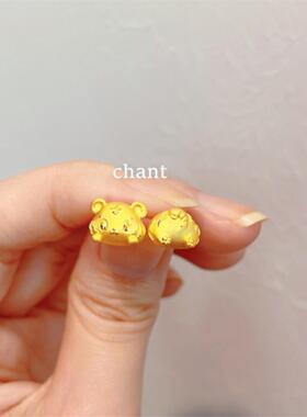 调太幅18K小萌虎耳钉 女纯银镀黄金色可爱小老虎耳环耳饰虎头气质