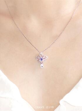 女王紫钻皇冠项链女白金纯银镶钻吊坠锁骨链莫桑钻礼物冷淡风秋冬