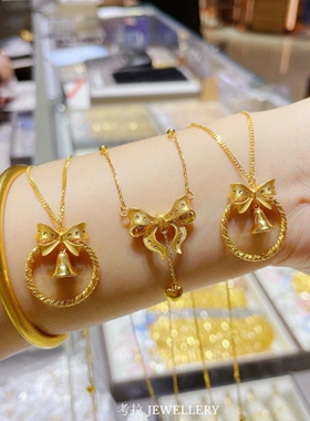 圣诞18K金蝴蝶结铃铛项链女在逃公主5G黄金纯银锁骨链新年礼物ins