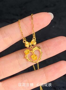 18K.金花漾心动玫瑰花项链女在逃公主纯银蝴蝶结爱心蛇骨链礼物潮