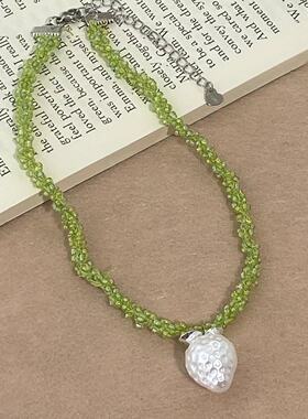 轻奢时尚奶油草莓吊坠水晶项链小清新精致ins风小众设计锁骨链女