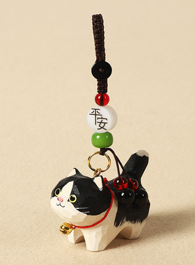 手工木雕胖橘猫汽车钥匙