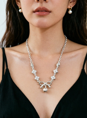 925银四叶草蝴蝶结圣诞结项链