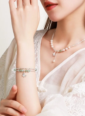 s925纯银碎银蝴蝶和田玉手链复古新中式国潮小众设计双层手串