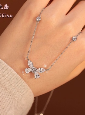 925纯银满钻蝴蝶锆石锁骨链