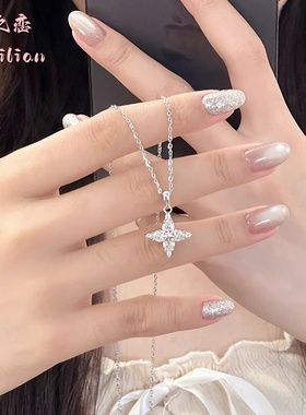 925纯银满钻星芒四星项链女