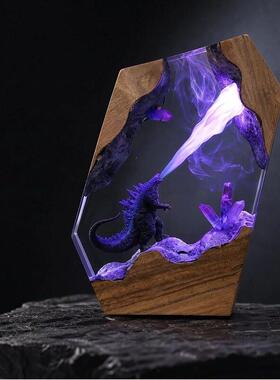 跨境爆款树脂灯Epoxy Resin Lamp手工制作哥斯拉怪兽树脂灯礼物桌