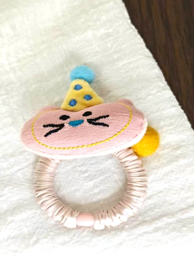 原创甜美可爱生日帽小猫发圈黄色羊毛毡球球大肠发圈粉色少女风