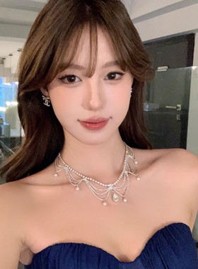 【蜜桃茶】晚宴公主 银色水滴珍珠项链高级感宴会晚礼服颈链配饰