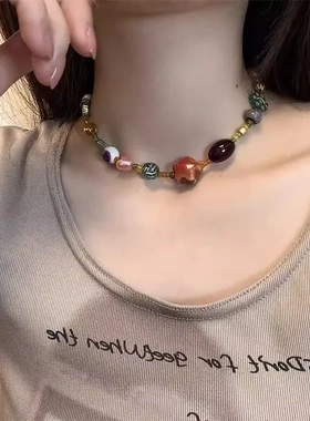 复古紫色蝴蝶项链女新中式民族风禅意冷淡风高级感简约百搭配饰女