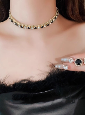 闪钻宝石礼服项链耳饰套装时尚轻奢小众choker颈链女锁骨链