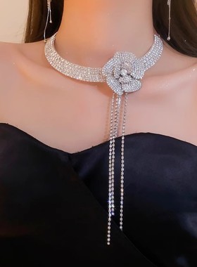 夸张流苏花朵颈链choker项圈女颈带轻奢小众高级感重工项链晚礼服