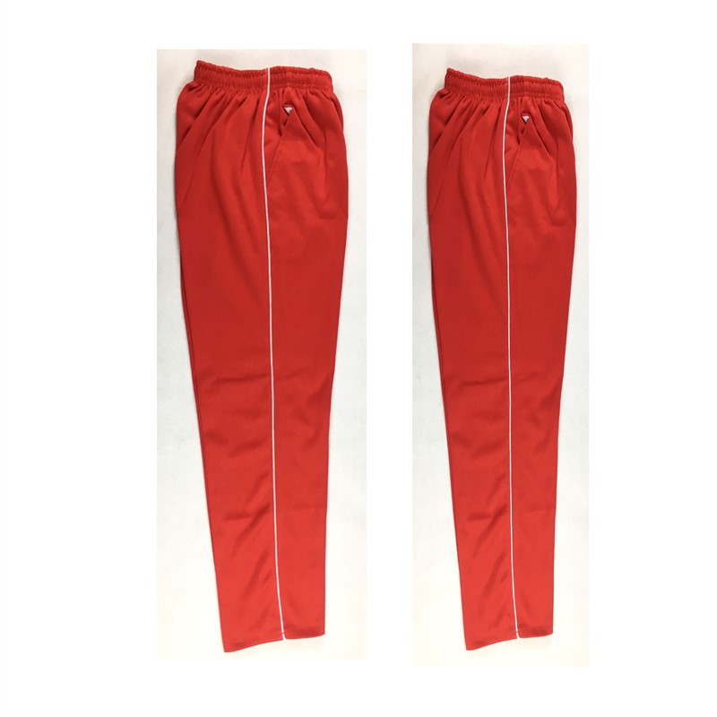 春秋两道杠红色中学小学生校服裤子纯红色直筒宽松细白条运动长裤-图1
