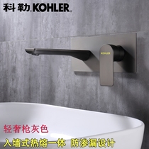 Concealed All-bronze Gun Grey Into Wall Type Wash Face Basin Flush wall Out of hide tap hot and cold