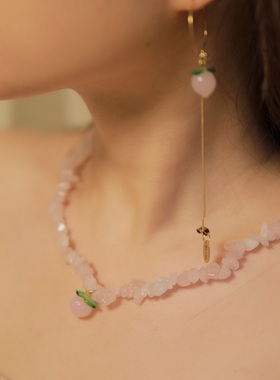 cosiii天然石头女水蜜桃项链