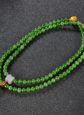 【楼兰璞钰】天然和田玉碧玉阳绿多圈手链6mm原创精品设计项链