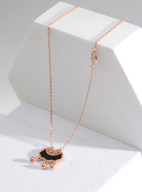 复古时尚项链黑色长命锁颈链钛钢潮流玫瑰金饰品配饰锁骨链女气质