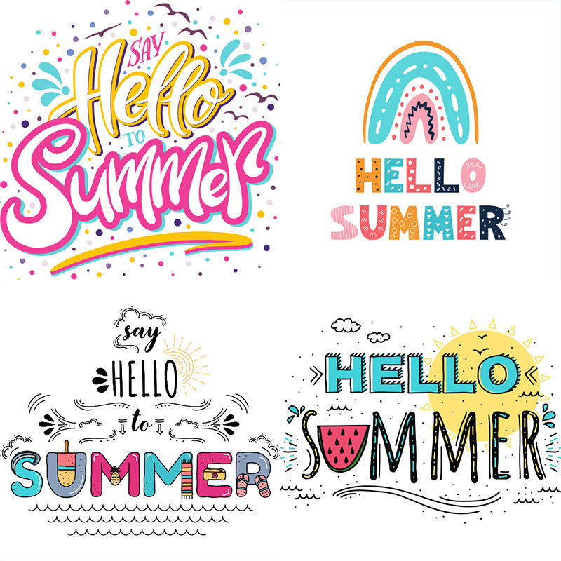 hello sunmmer可爱卡通手绘英文字体奶茶果汁夏季创意设计AI素材