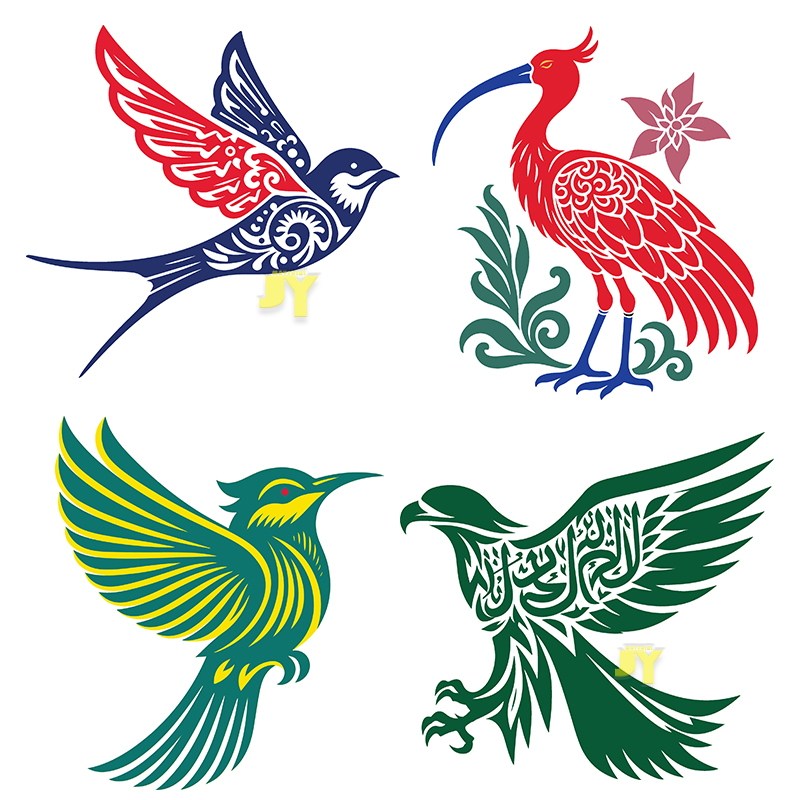 精美剪纸鸟类全集凤凰老鹰公鸡鹦鹉蜂鸟燕子插画精雕模板矢量素材