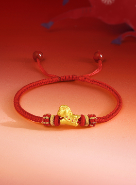 周六福5d硬金黄金定价手绳女款马上有钱女士黄金手串生肖马系列