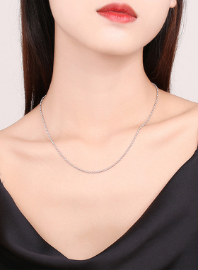 周六福S925纯银项链银光珠链女士银链链简约圆珠链银饰情侣送礼