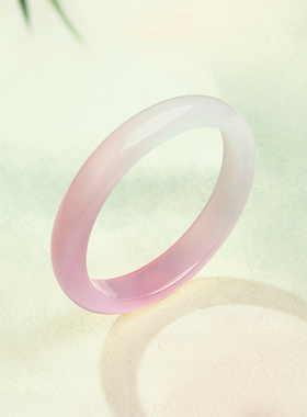 周六福粉白玉髓手镯宽条新中式国风古风民族汉服送女友纪念日礼物