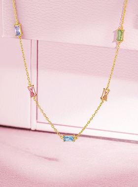 周六福项链女几何链坠S925银高级