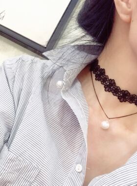 甜美风蕾丝花边双层短款锁骨链