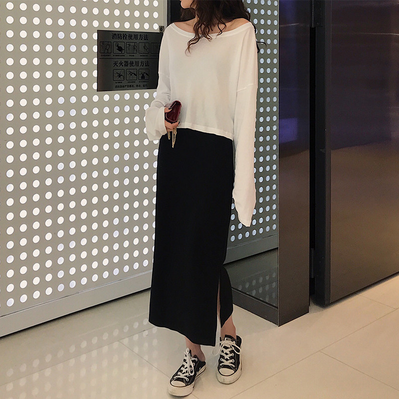 黑色女2020初秋新款直筒高腰半身裙 迷样女子半身裙