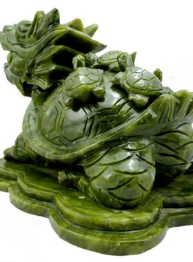 母子龙龟摆件天然玉石龙龟办公室桌面阳台客厅家居工艺礼品摆设