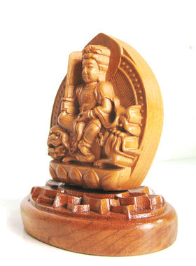 桃木属兔生肖本命佛文殊菩萨摆件