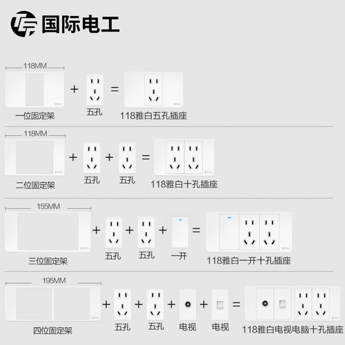 国际电工118型开关插座厨房墙壁暗装6孔九多孔十二孔组合三位面板 - 图2