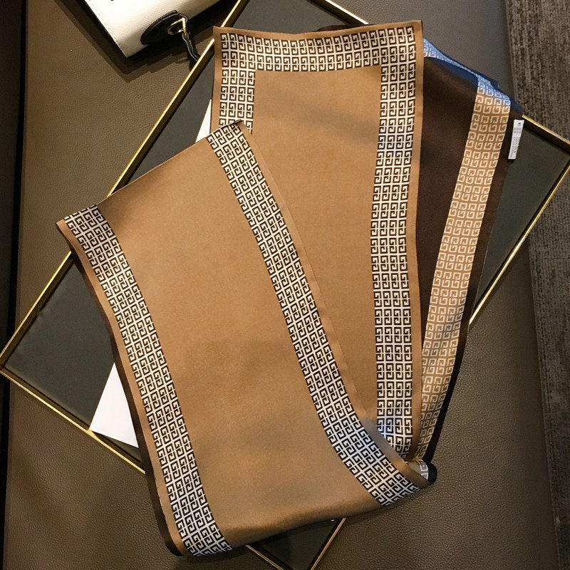 咖啡色纯色框长条春秋新款职业丝巾 芊灵服饰围巾/丝巾/披肩