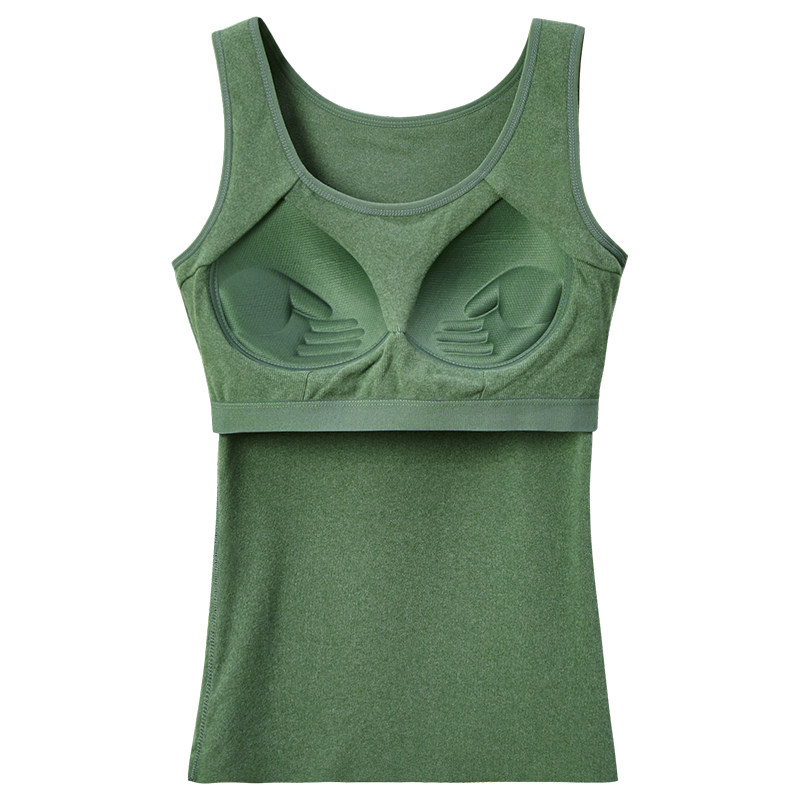 无痕德绒保暖背心女带胸垫一体内衣 蓓莱芬保暖背心