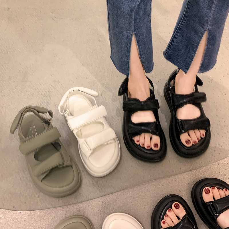 贾不假运动凉鞋女夏2022年夏季新款百搭魔术贴厚底女款休闲沙滩鞋